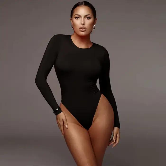 O cou à manches longues solide blanc Sexy Body femmes noir automne hiver corps haut gris décontracté dame Streetwear Body