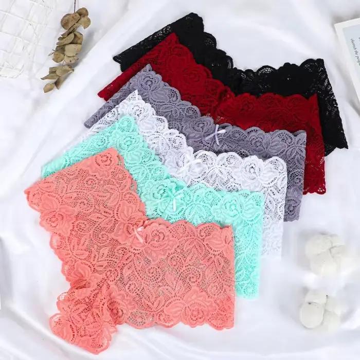 Sexi ženská čipka s kvetinovým vzorom nohavičky Priesvitná spodná bielizeň V-pás jednofarebné šortky pre ženy priedušné intímne Lingerie