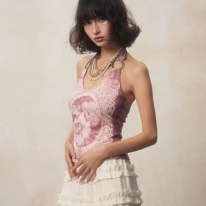 Karrcat-Retro kvetinová tlač 2000s camisole