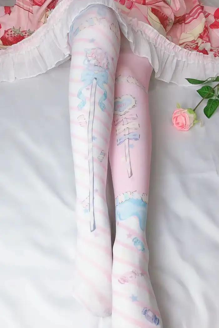 Collants Lolita doux pour fille, bas College, fausses chaussettes, mère Cos