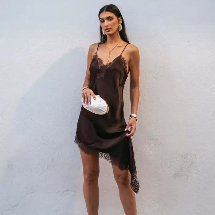 MUJER čipka Slip Mini šaty ženy Satén holý chrbát letné
