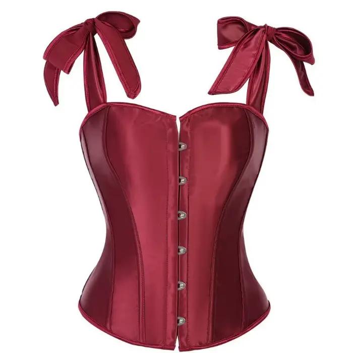 Corset Rétro Vintage pour Femme, Top Bustier Sexy Rouge Vin en Satin avec Bretelles, Bustiers Goussetés Gothiques, Lingerie Sculptante Corsette