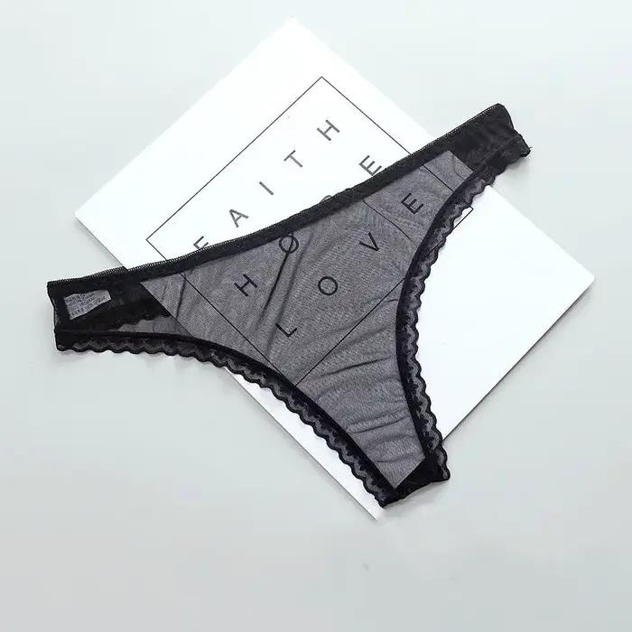 Sexy Transparent String culottes femmes dentelle voir à travers l'entrejambe maille bas Sexy sans couture taille basse t-pantalon sous-vêtements Lingerie Sexy