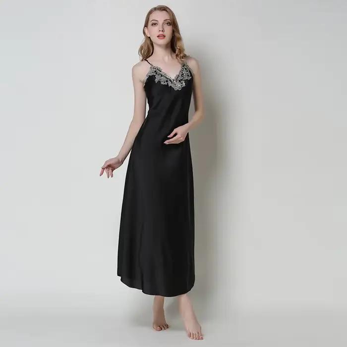 Chemise de nuit en satin de dentelle pour femmes, chemise de nuit sexy, chemise longue, vêtements de nuit