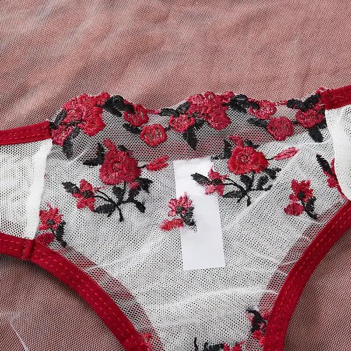 Ensemble de lingerie fantaisie en dentelle contrastée pour femme, 2 pièces, sous-vêtements brodés, magnifique ensemble soutien-gorge et culotte