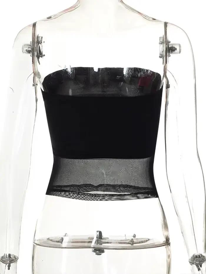 Corset en maille noir pour femmes, haut court en Patchwork, bustier tubulaire, Sexy, sans manches, épaules dénudées, camisole d'été, Streetwear, Slim, débardeur sans bretelles