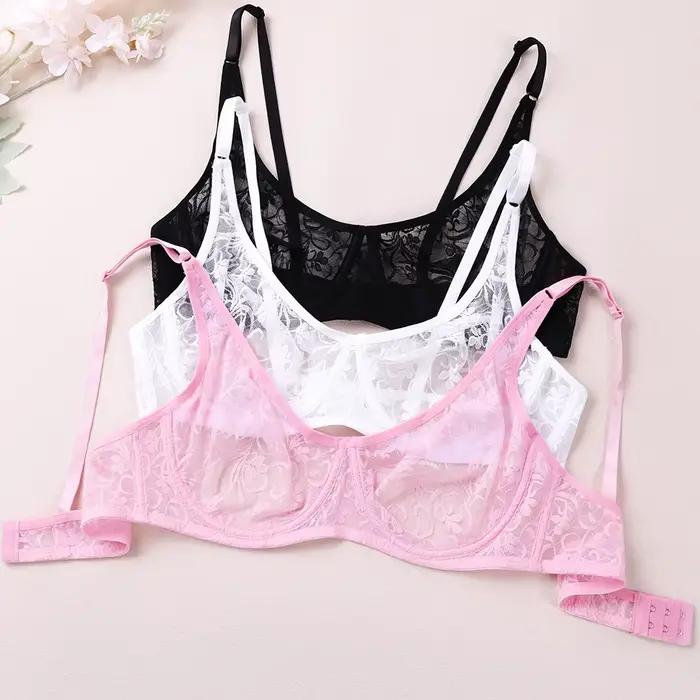 Podprsenka pre ženy veľká veľkosť čipka sieťka BH vrchná časť s kosticami výšivka priesvitná spodná bielizeň Sexy