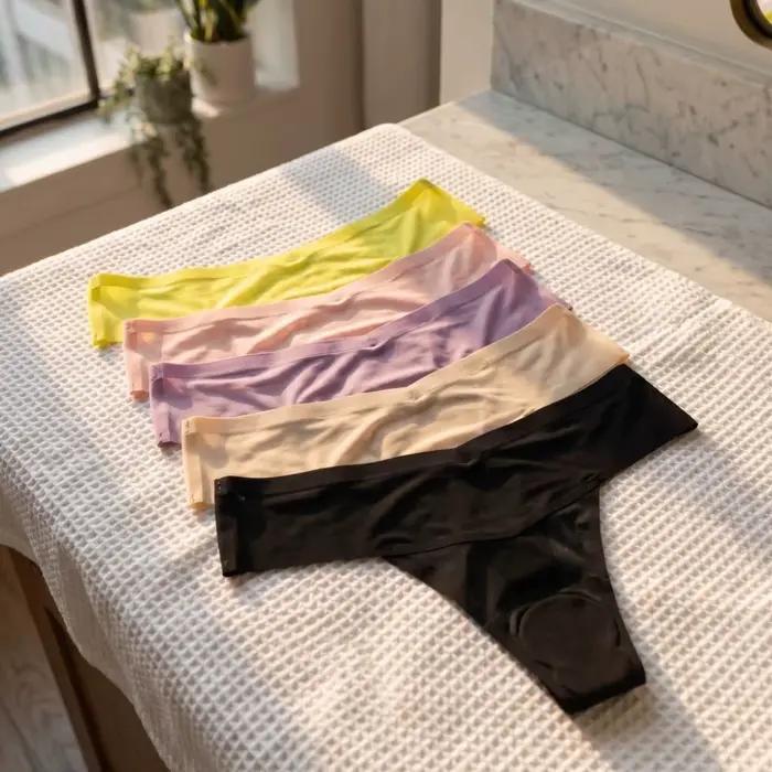 Culotte string transparente en soie glacée taille basse pour femme, idéale pour le yoga et le fitness, sous-vêtement fin d'été anti-embarras pour femme