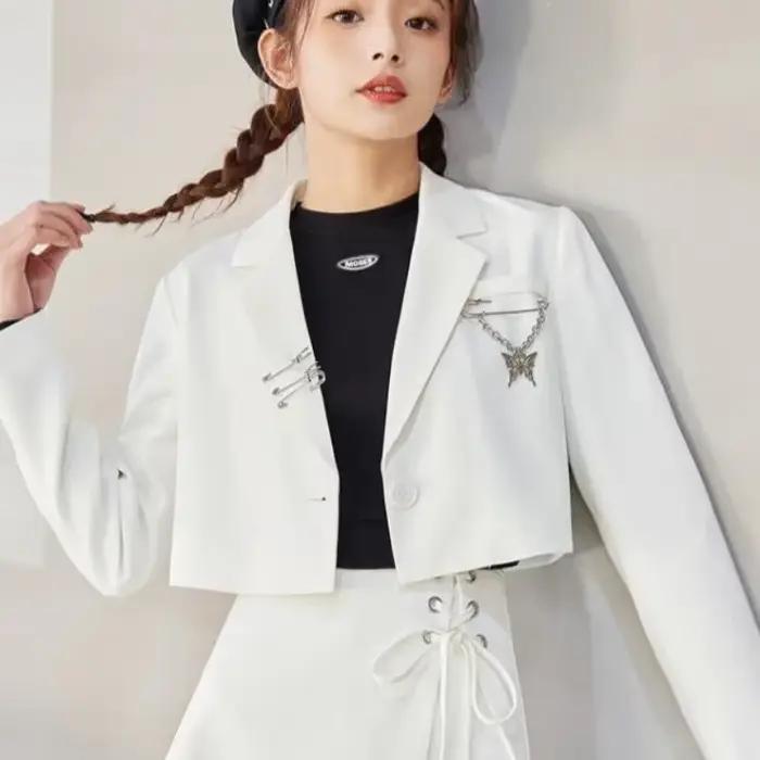 Skrátené sako pre ženy Dizajnér JONotched Hipsters S-3XL Mládež Jeseň Ulzzang Streetwear Osobnosť Tínedžeri Y2K