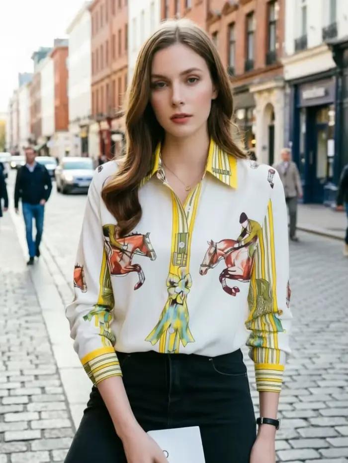 Dámske blúzky s dlhým rukávom, elegantné tlačené košele, jarná móda, novinka