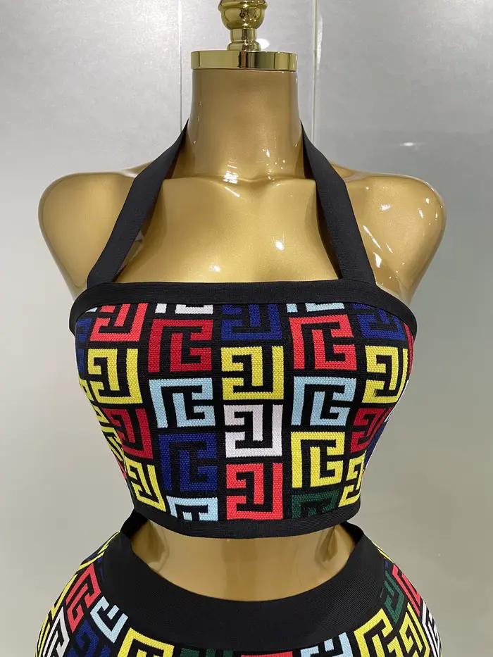 Ženy 2025 nový Sexy odhalený chrbát lano Jacquard dvojdielny Mini sukňa set pásiky celebrít dizajnér večierok