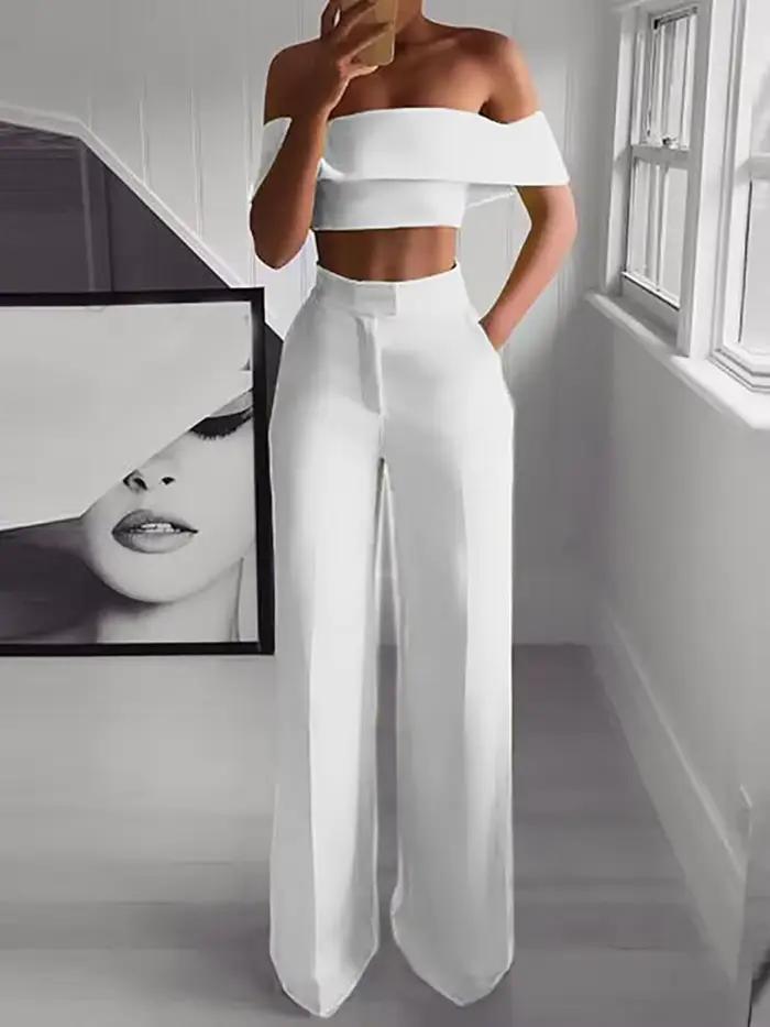 2025 leto pevný ležérny dvojdielny set pre ženy Sexy krátky top široké nohavice oblečenie Dámske streetwear