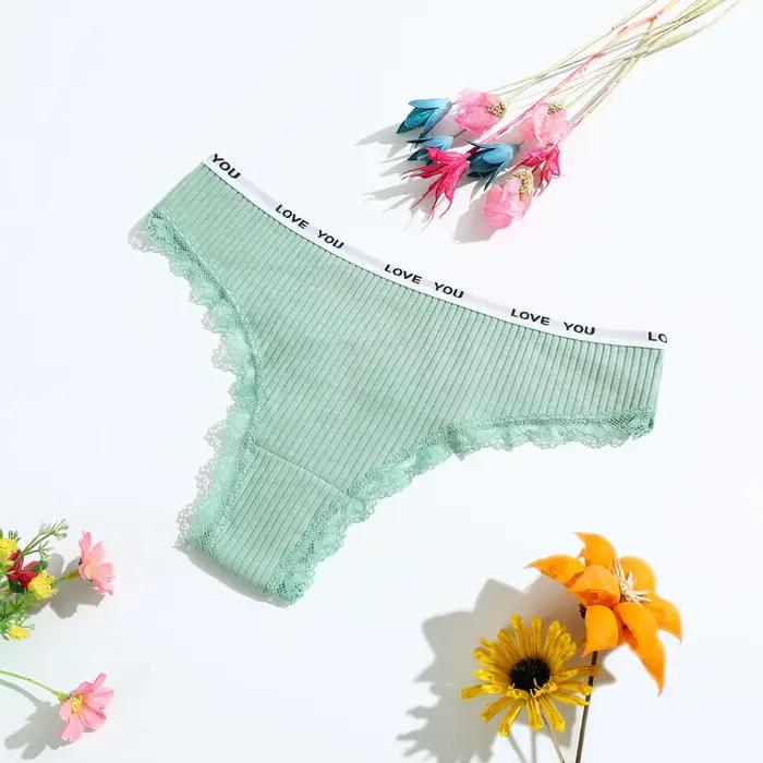 Lot de 3 tongs en coton pour femmes, culottes taille basse, sous-vêtements en dentelle, pantalons T-back, lingerie sexy, slips féminins