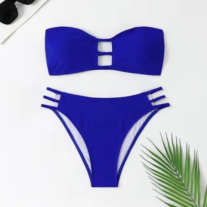 Été Bandeau Bikini 2025 femmes Sexy évider dos nu pansement taille haute maillot de bain brésilien maillot de bain deux pièces maillots de bain