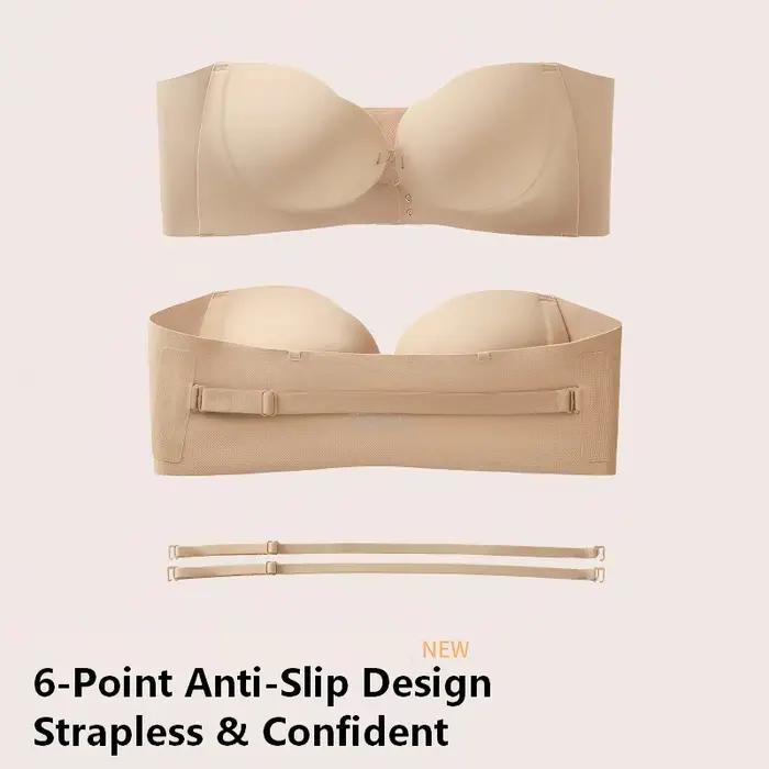 Soutien-gorge sans bretelles sans fil pour femme, double boucle avant, 6 points antidérapants, 3 niveaux, moulé 3D, pétales, décolleté plongeant en V, sans couture, multi-positions, push-up, 1 pièce