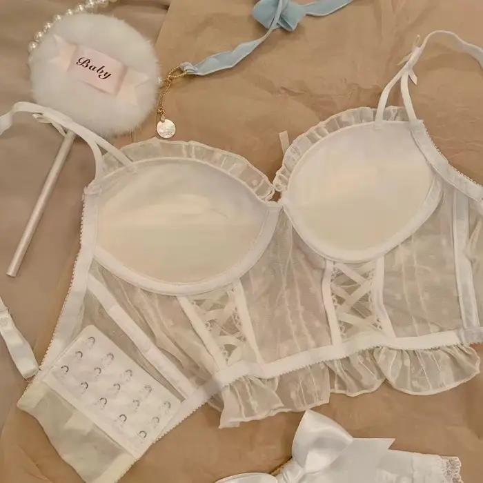 Corset rétro, soutien-gorge à lacets croisés en dentelle Lolita, sous-vêtement de style japonais sans armatures