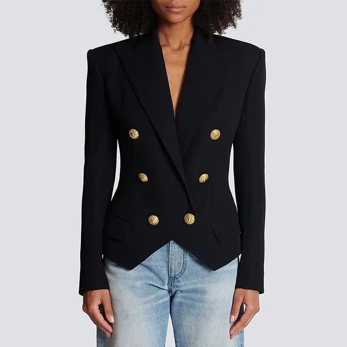 Blazer en coton et polyester pour femmes, coupe régulière, boutonnage double, style bureau dame, pour toutes les saisons