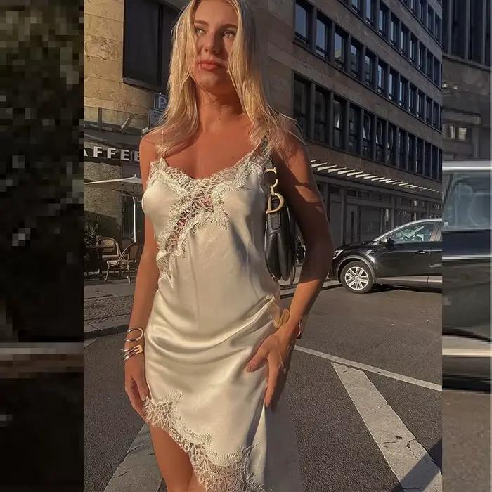 HXAO Dámske šaty bez rukávov z čiernej čipky asymetrické elegantné večerné