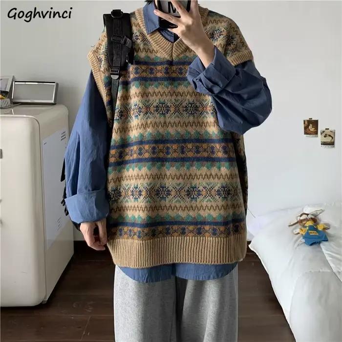 Dámsky retro argyle sveter s výstrihom do V