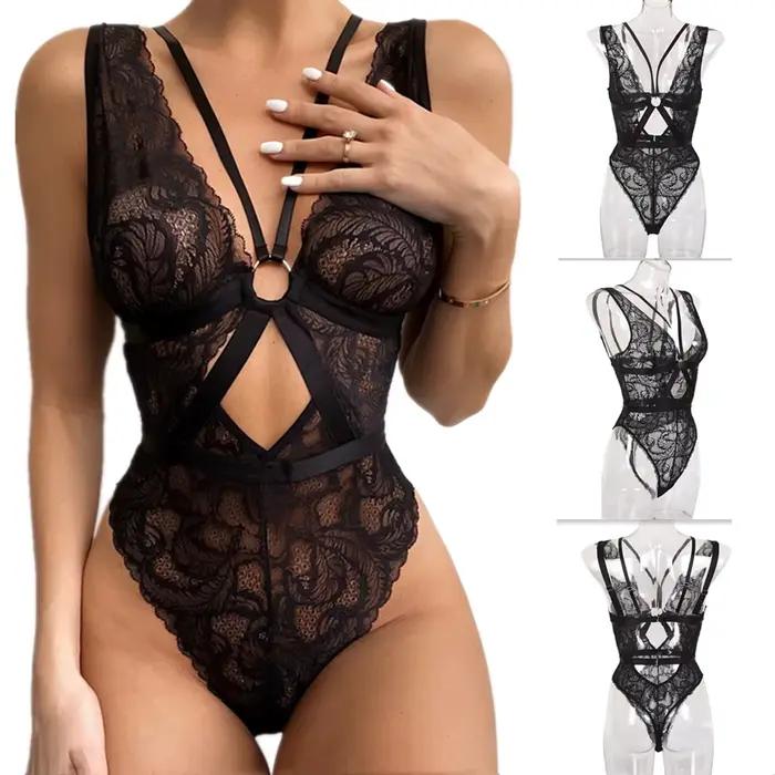 Sexy čipka priehľadná Lingerie Pornos kostým ženy odhaliť obväz spodná bielizeň body nočné oblečenie erotické lenceria zmyselná mujer