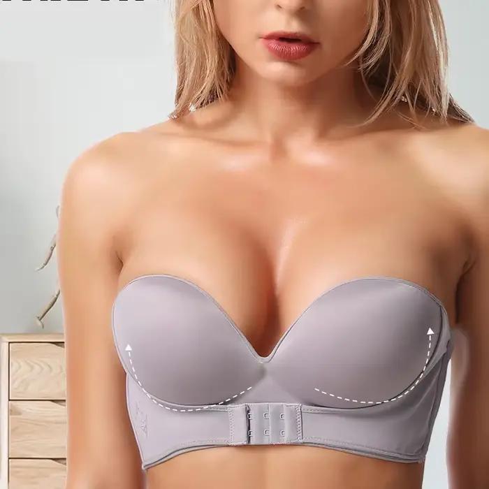 Fermeture avant Sexy soutien-gorge sans bretelles femmes Invisible Push Up soutien-gorge sous-vêtements Lingerie pour femme brassière dénoyautée Bralette sans couture