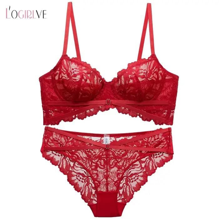 Logirlve Push Up podprsenka čipka výšivka sada spodnej bielizne pre ženy bh-sety ultra tenké poháre sexy kvalitné súpravy