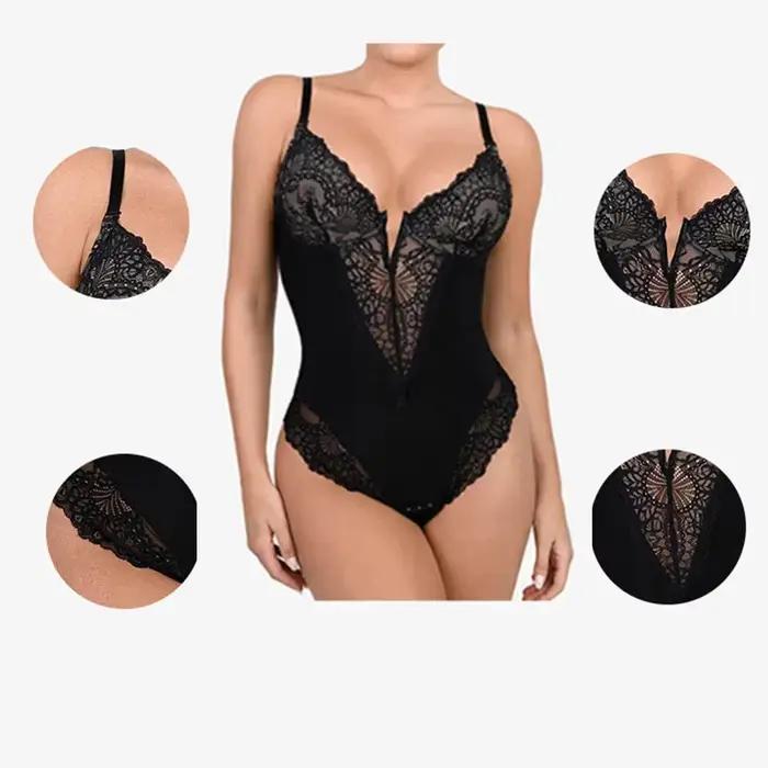 GUUDIA Body doux soyeux toucher couche Body 2 couches Shapewear ouvert entrejambe combinaison doux lisse corps Shaper dentelle Body