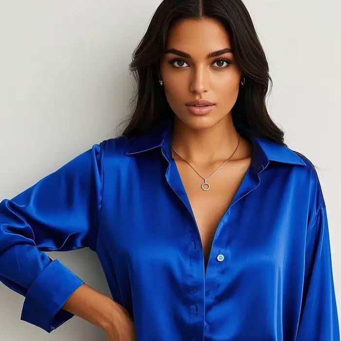 Kórejská dámska kancelárska módna ležérna košeľa Elegantné blúzky pre ženy Satin viacfarebná základná tenká
