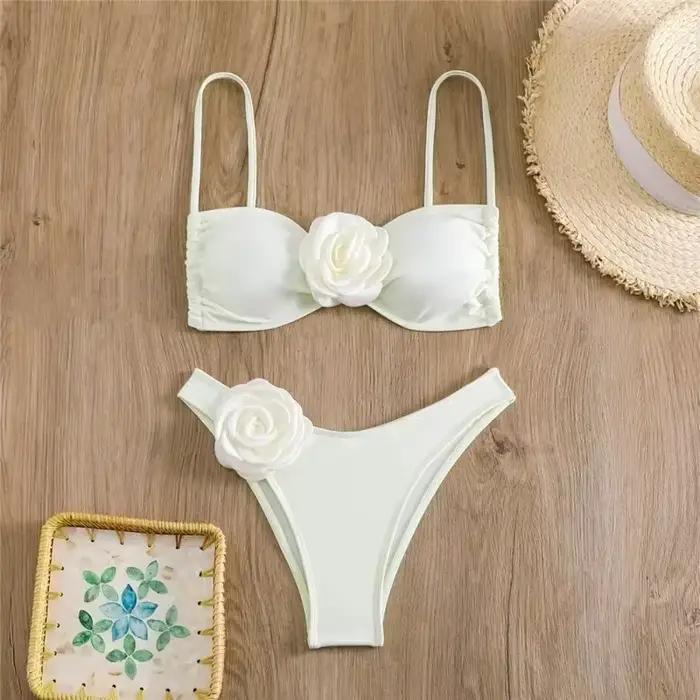 Sexy kvetinový bikini s viazaním, brazílske plavky pre ženy