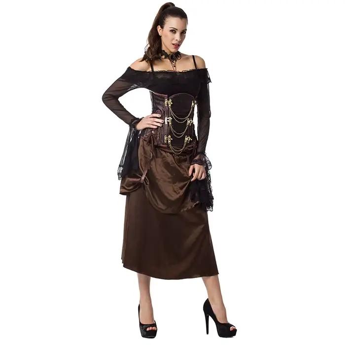 Hnedý Steampunk korzet pod prsia pre ženy