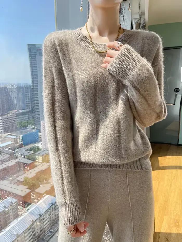 Pull en laine mérinos 100% pour femmes, col rond, doux et confortable, idéal pour l'automne et l'hiver, élégant et pratique