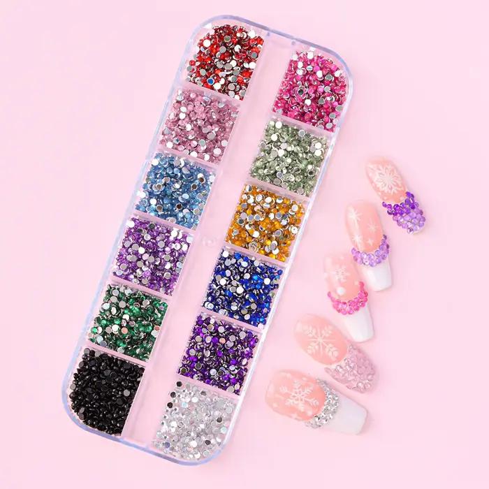 12 farieb/sada 2mm kamienky na nechty Art príslušenstvo 3D akrylátové Nekorekčné DIY dekorácie Super lesklé