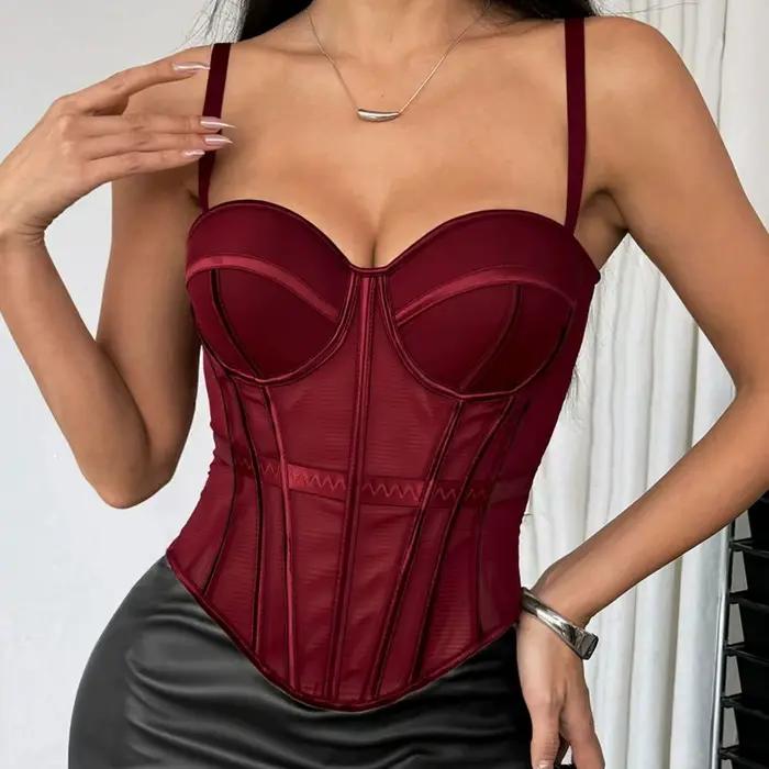 Taille Sexy maille transparente dame Bustier élégant façonnage femmes Corset filles mince tenue de soirée cultures haut dame court corps Shaper