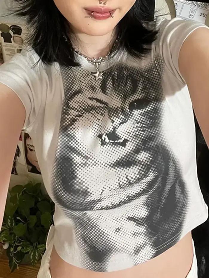 Biele základné krátke tričko s potlačou Harajuku Animal