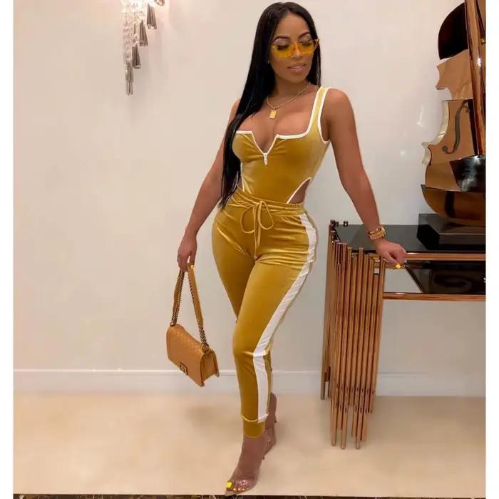 Ensemble deux pièces Sexy en velours pour femmes, survêtement, haut et pantalon, tenues d'automne et d'hiver, vêtements assortis, tenue de Club