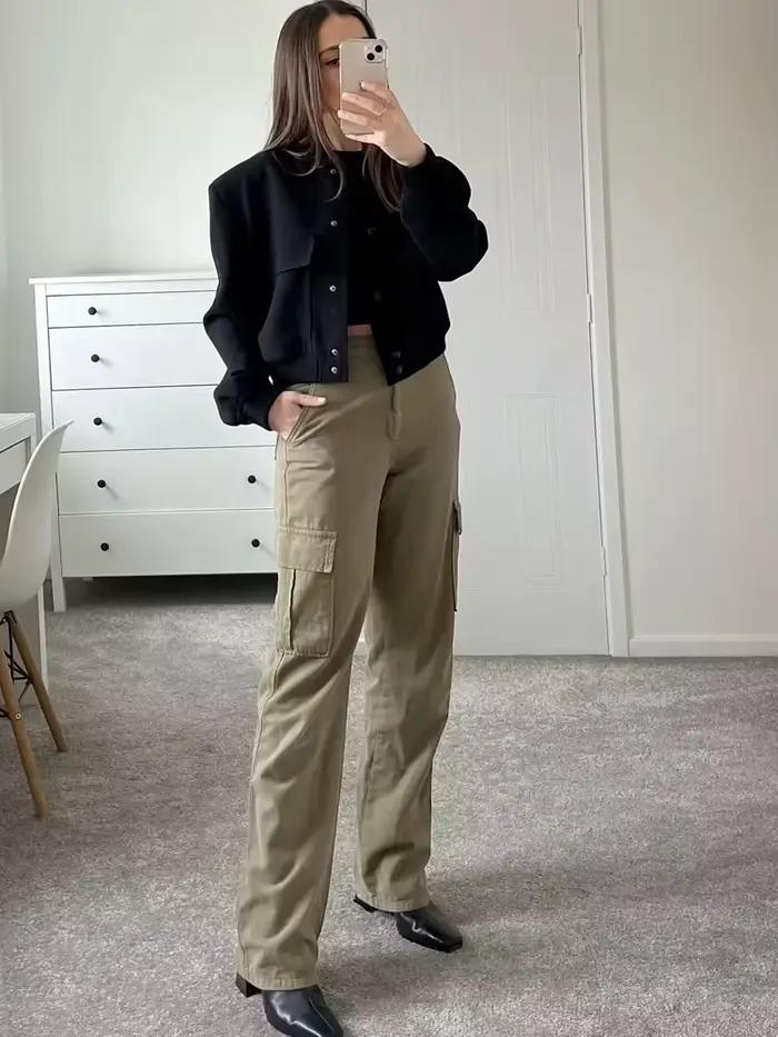 MUJER 2025 Dámska bomber bunda biela jeseň zima gombík skrátené bundy pre ženy módne dlhé rukávy dámske kabáty