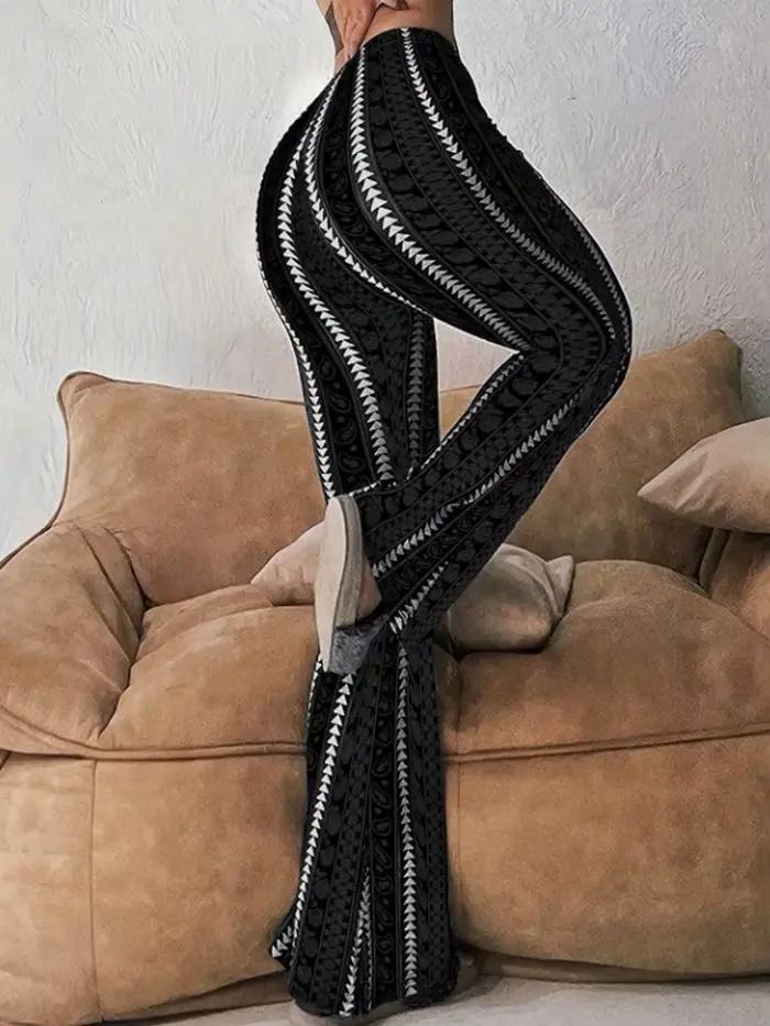 Dámske retro potlačené nohavice Legíny rozšírené Sexy priliehavý strih ležérne