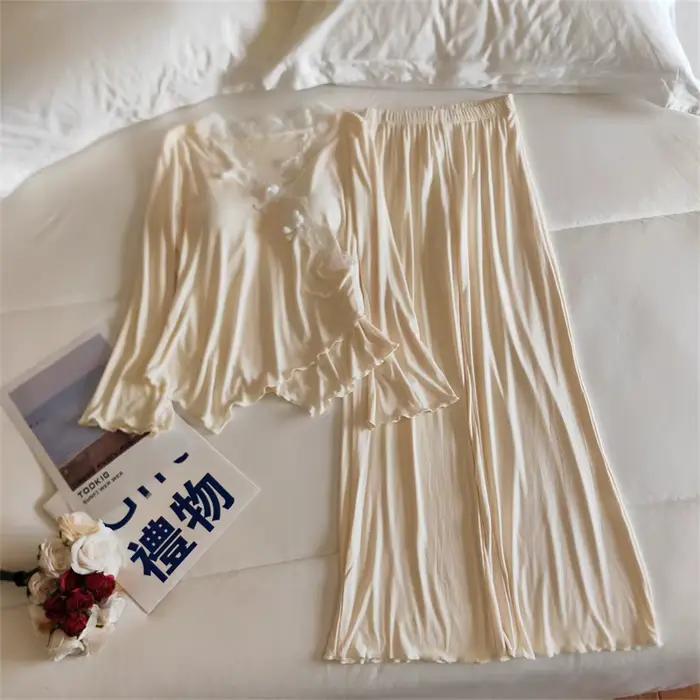 Pyjama princesse française, ensemble deux pièces Sexy avec coussin de poitrine pour femmes, vêtements de nuit d'automne et d'hiver pour dormir, vêtements de maison en Modal