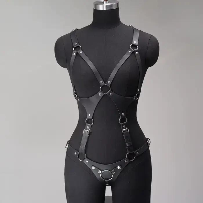 harnais femme porte jartelle harnais femme ceinture harnais cuir porte jarretelle lingerie Harnais complet en cuir PU, style gothique, accessoire décoratif punk pour les sorties romantiques, les soiré
