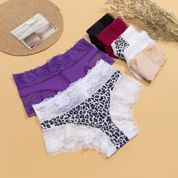 Culottes pour femmes TrowBridge en dentelle florale douce, sous-vêtements féminins tendance à motif léopard, lingerie ajourée, grande taille, PantyHot