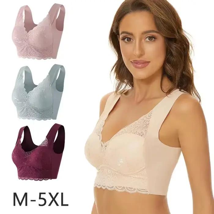 Femmes beau dos soutien-gorge grande taille gros Mm soutien-gorge froncé et sans trace mince coton sous-vêtements sans bretelles sans anneau en acier gilet