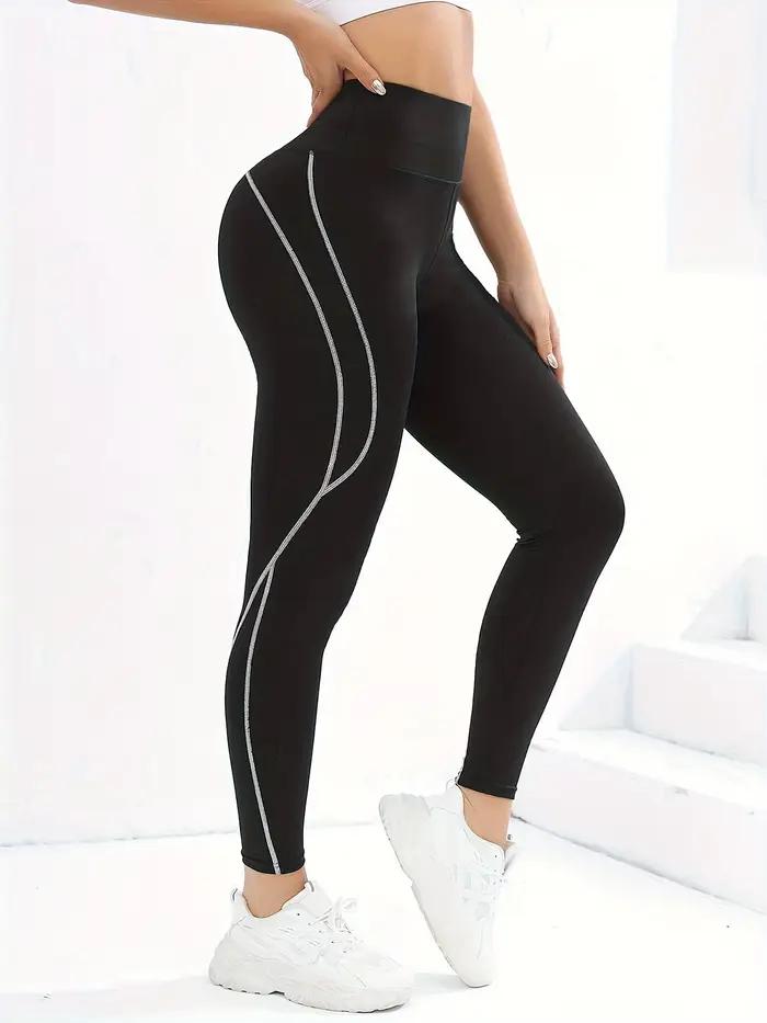 Dámske jógové legíny s vysokým pásom, fitness legíny s bielymi bočnými pruhmi