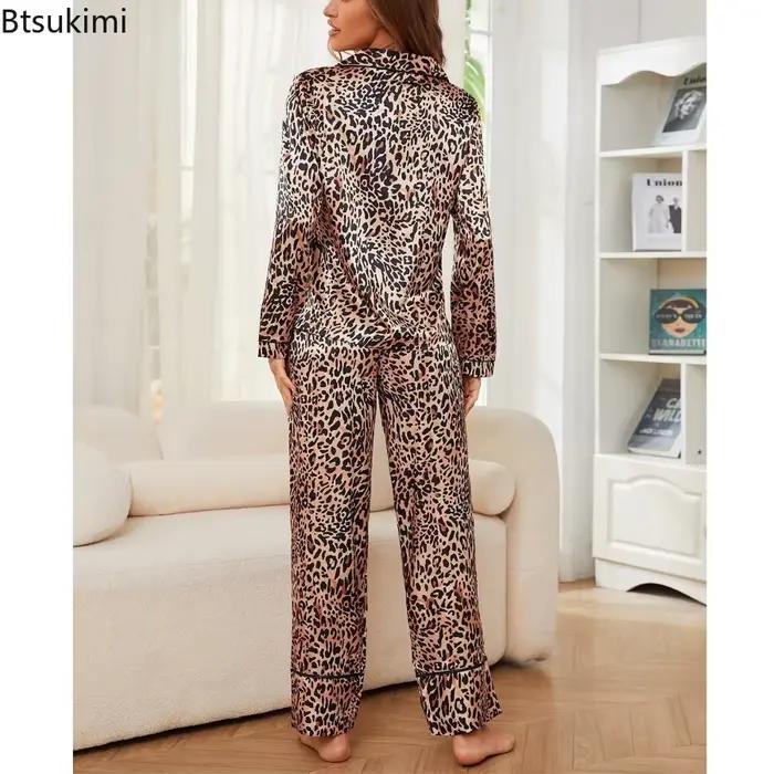 Dámske pyžamo z ľadového hodvábu s leopardím vzorom
