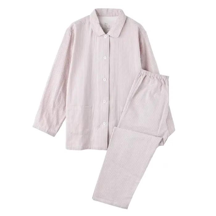 Pyjamas féminins en coton 100%, style basiques, manches longues, col rabattu, disponibles en rose, blanc, bleu et gris, pour hiver, occasions spéciales et confort nocturne
