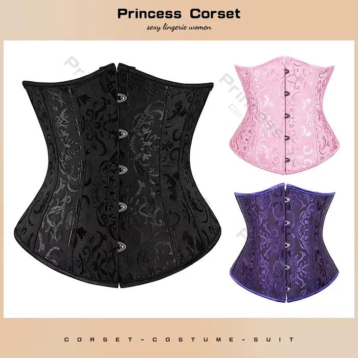 Corset sous le buste grande taille gothique Cincher Corsets médiévaux pour femmes Jacquard Vintage taille Corset haut noir blanc violet