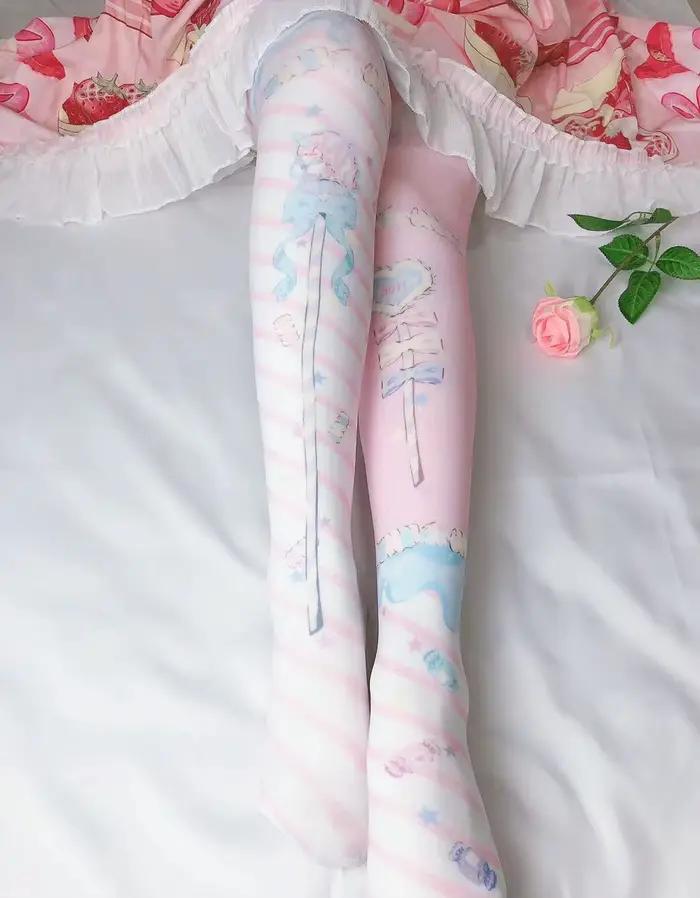 Collants Lolita doux pour fille, bas College, fausses chaussettes, mère Cos