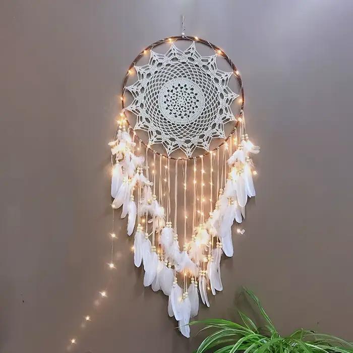 Grand capteur de rêves suspendu/décoration lumineuse, décoration nordique pour la maison, chambre de filles, chambre d'enfant, attrape-rêves pour chambre d'enfant, nouveau 5