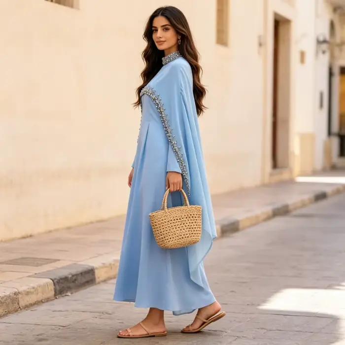 Robes de soirée Abaya pour femmes de Dubaï, ensemble 2 pièces, robe cape, costume Eid musulman, diamants, Kaftan de Dubaï, Ramadan, Vestidos, Jalabiya, robe longue