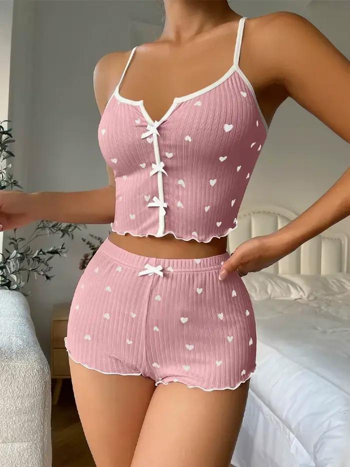Sexy pyžamový set srdiečkovým vzorom pre ženy