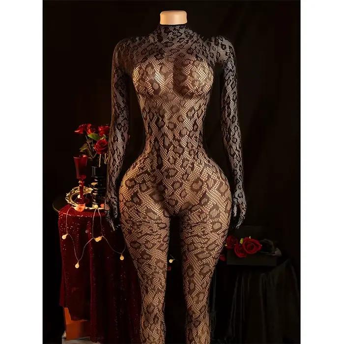 Combinaison résille sexy dos nu pour femme, ultra-fine, d'été, body en maille à manches longues, lingerie, justaucorps, combinaison de cosplay